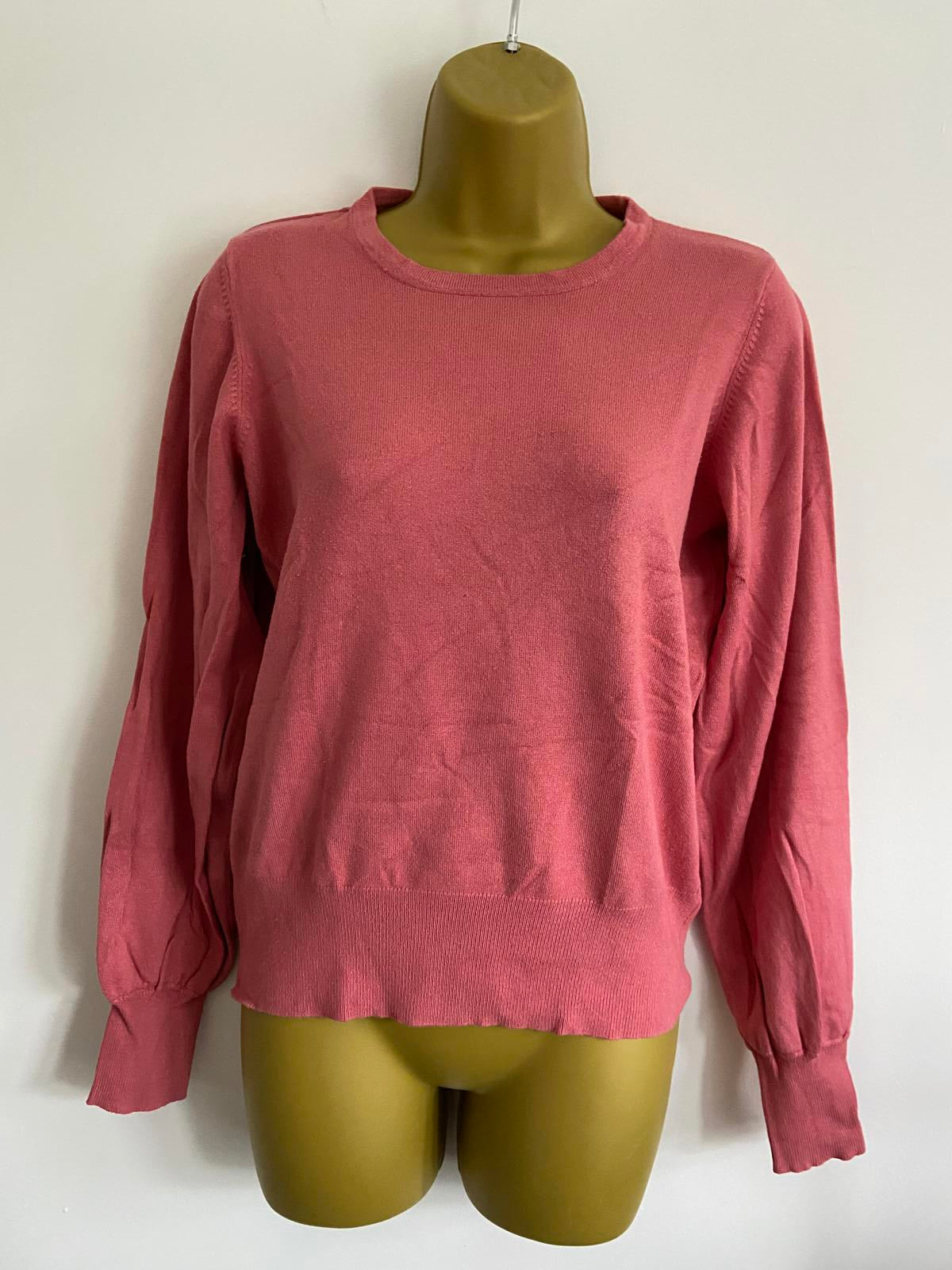 M&Co Ladies Soft Pink Lightweight Jumper - Round Neck, Balloon Sleeves, Size 10