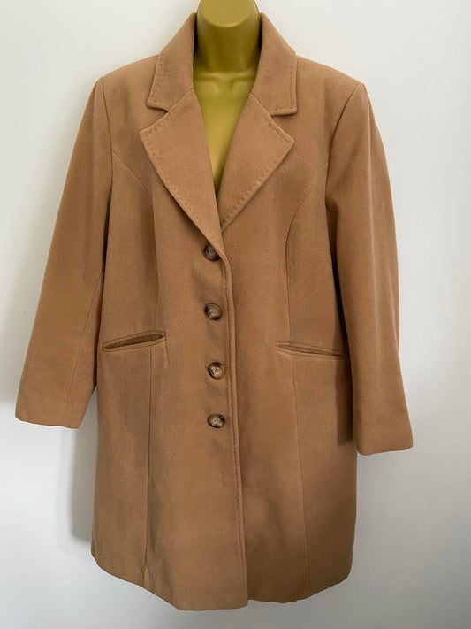 EWM Size 20 Tan Beige Long Wool Look Overcoat Smart Winter Jacket
