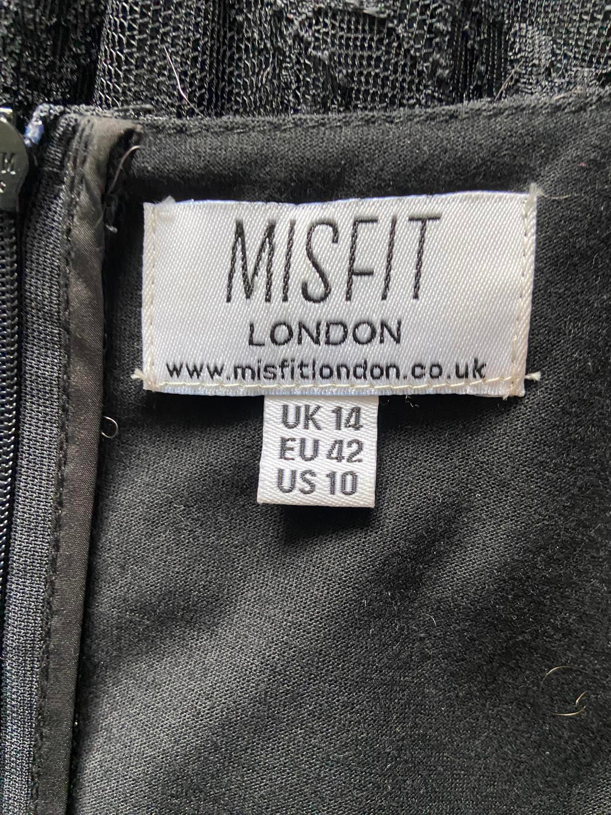 Misfits London Size 14 Black Floral Lace Fully Lined Short Sleeve Party Dress
