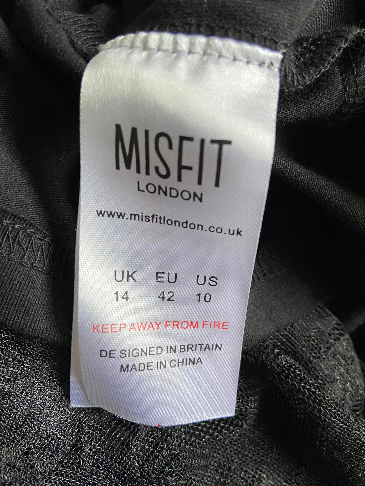 Misfits London Size 14 Black Floral Lace Fully Lined Short Sleeve Party Dress