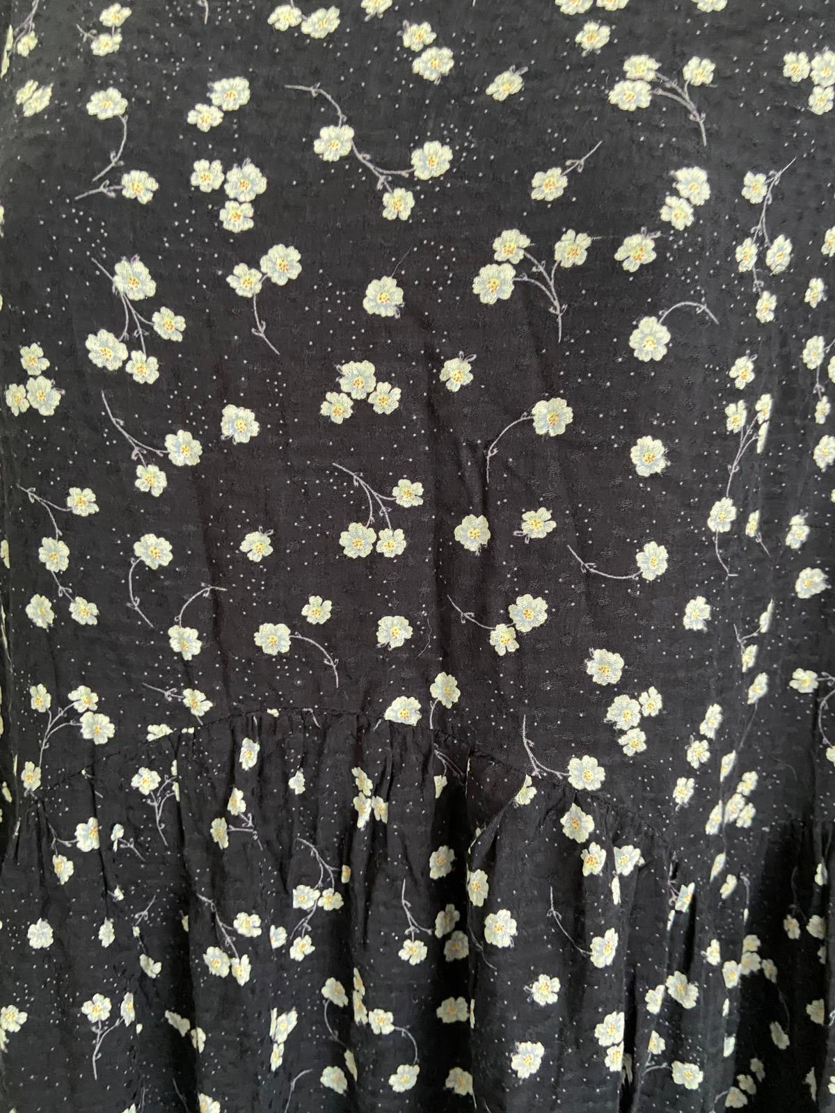 Oliver Bonas Size 8 Navy Blue Ditsy Floral Print Smock Dress Fully Lined