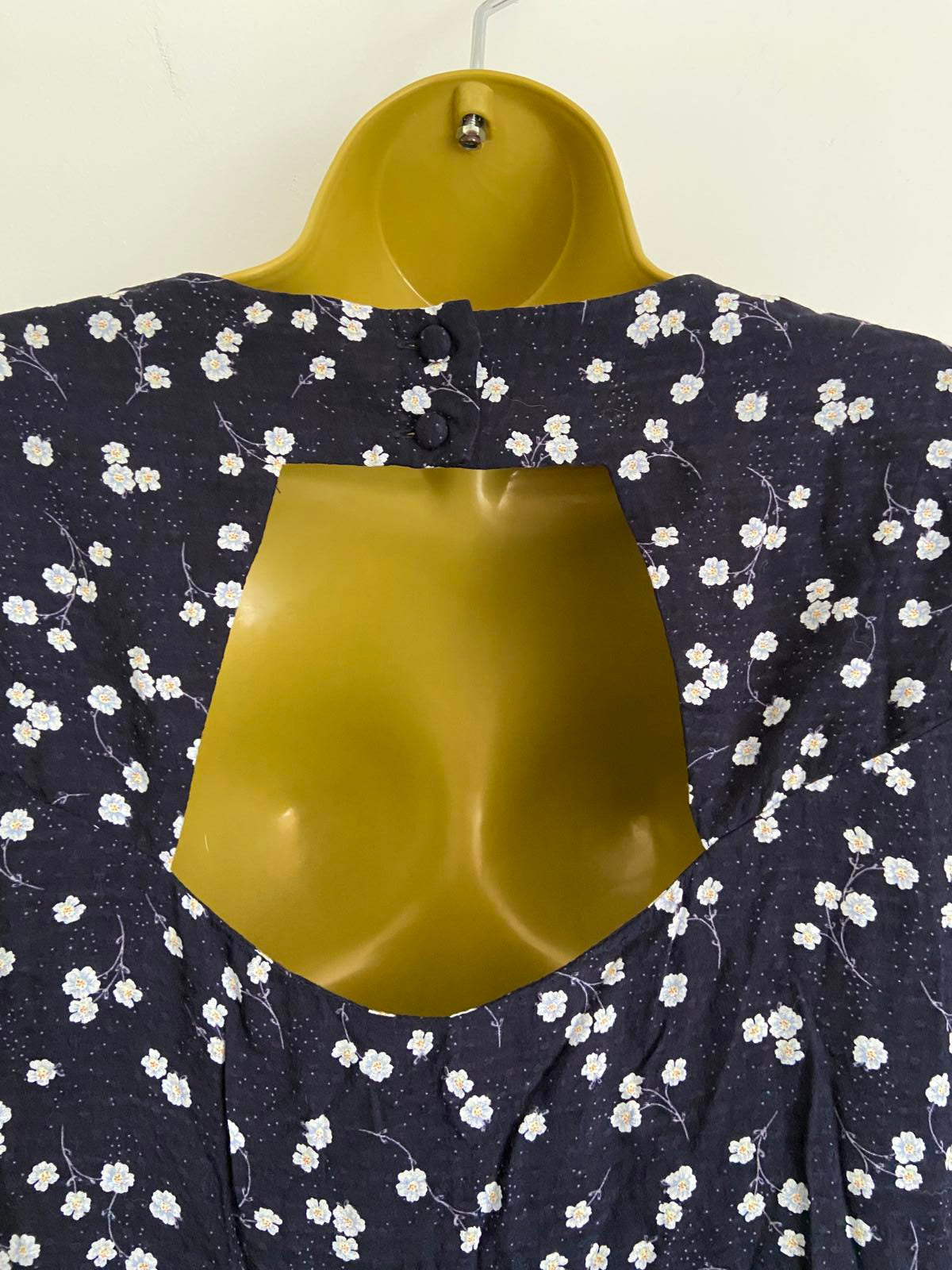 Oliver Bonas Size 8 Navy Blue Ditsy Floral Print Smock Dress Fully Lined