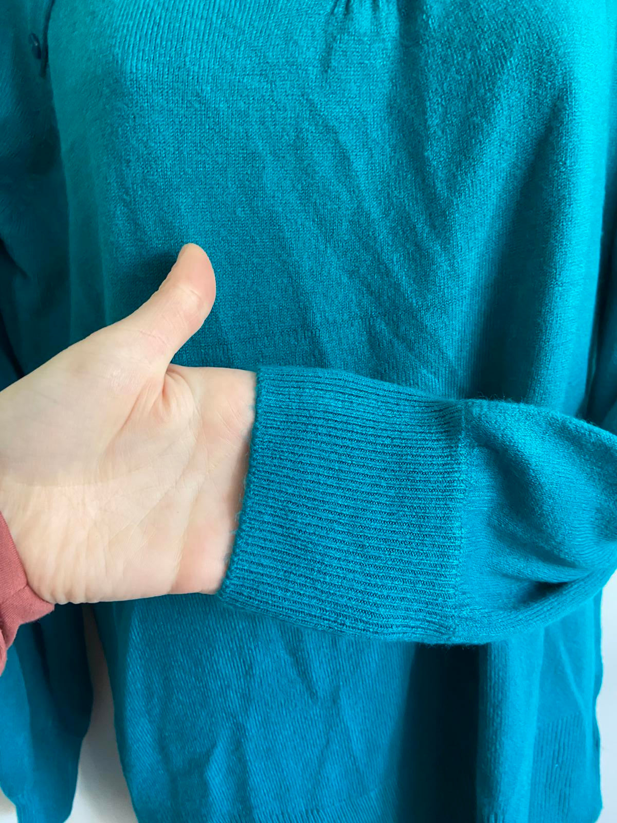 EVIE Ladies Turquoise Blue Lightweight Sweater - Scoop Neck, Button, Size 14-16