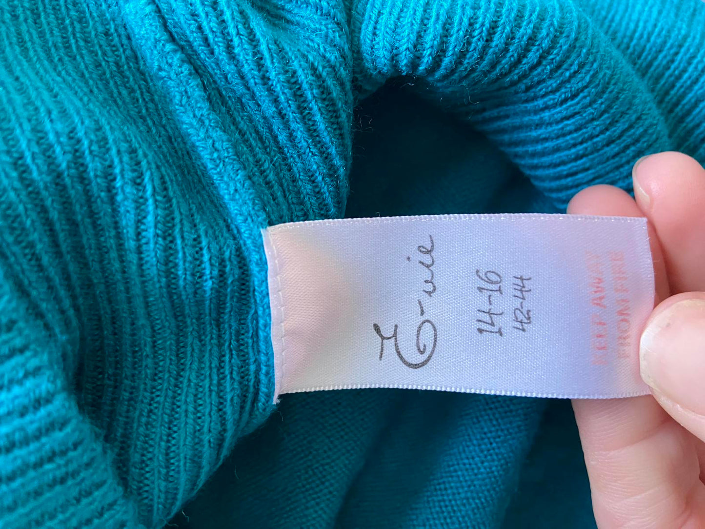 EVIE Ladies Turquoise Blue Lightweight Sweater - Scoop Neck, Button, Size 14-16