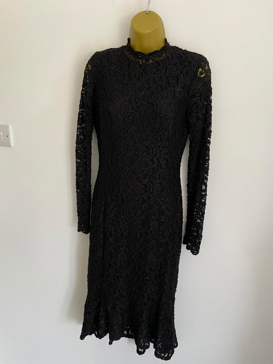 ORSAY Size 10 Black Glitter Lace High Neck Long Sleeve Stunning Party Dress