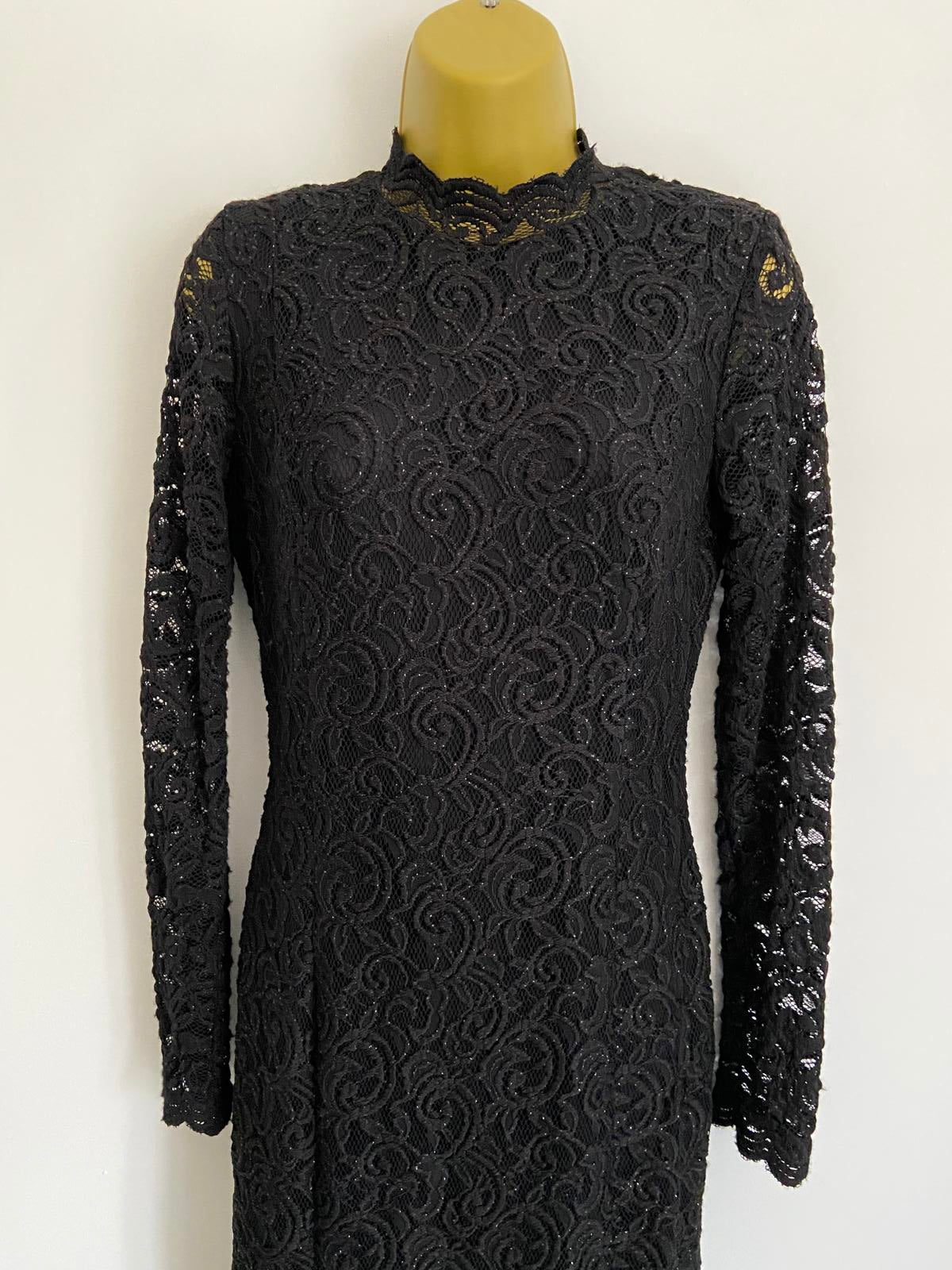 ORSAY Size 10 Black Glitter Lace High Neck Long Sleeve Stunning Party Dress