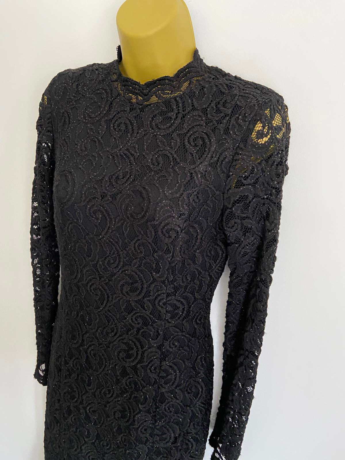 ORSAY Size 10 Black Glitter Lace High Neck Long Sleeve Stunning Party Dress