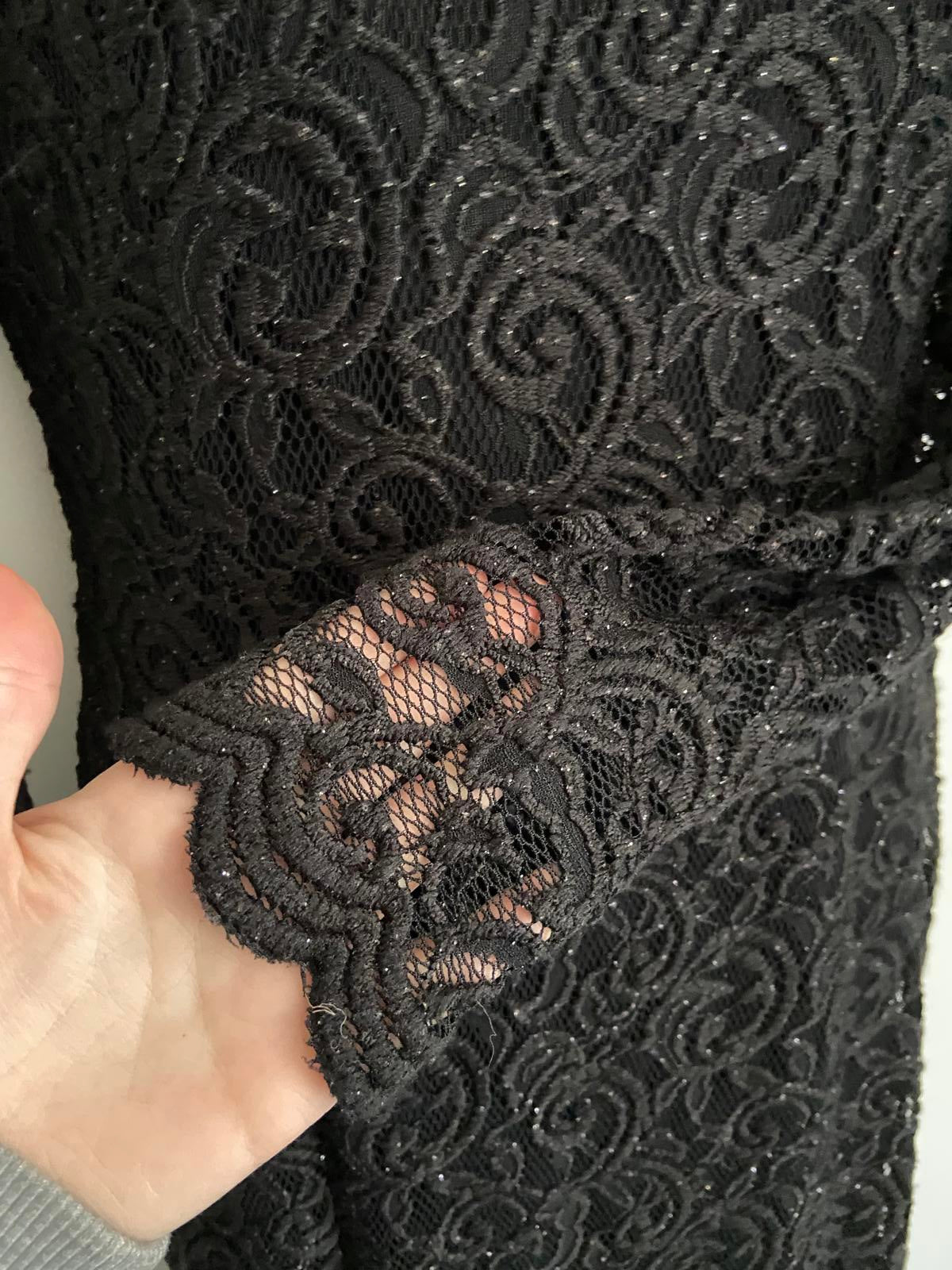 ORSAY Size 10 Black Glitter Lace High Neck Long Sleeve Stunning Party Dress