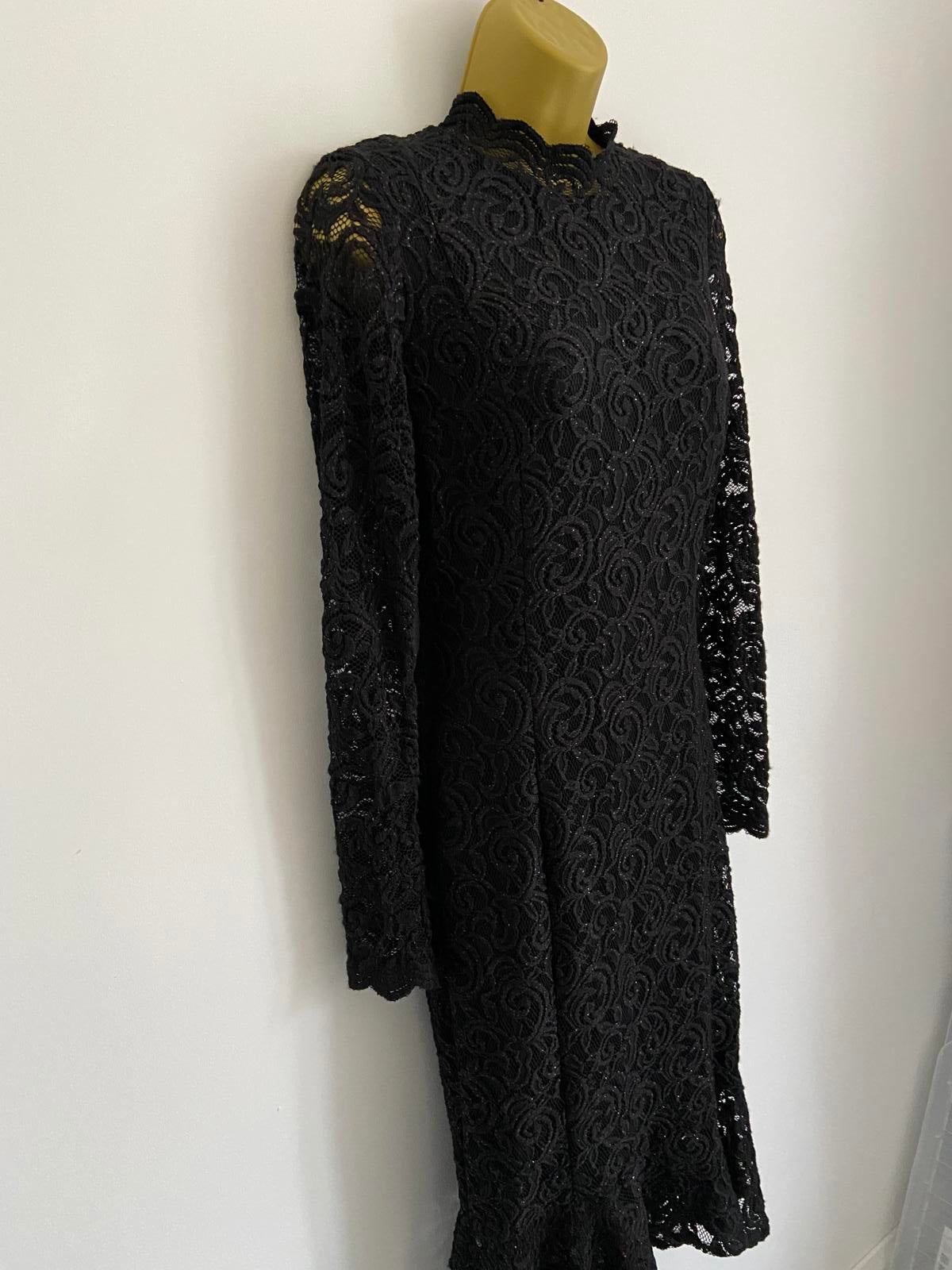 ORSAY Size 10 Black Glitter Lace High Neck Long Sleeve Stunning Party Dress