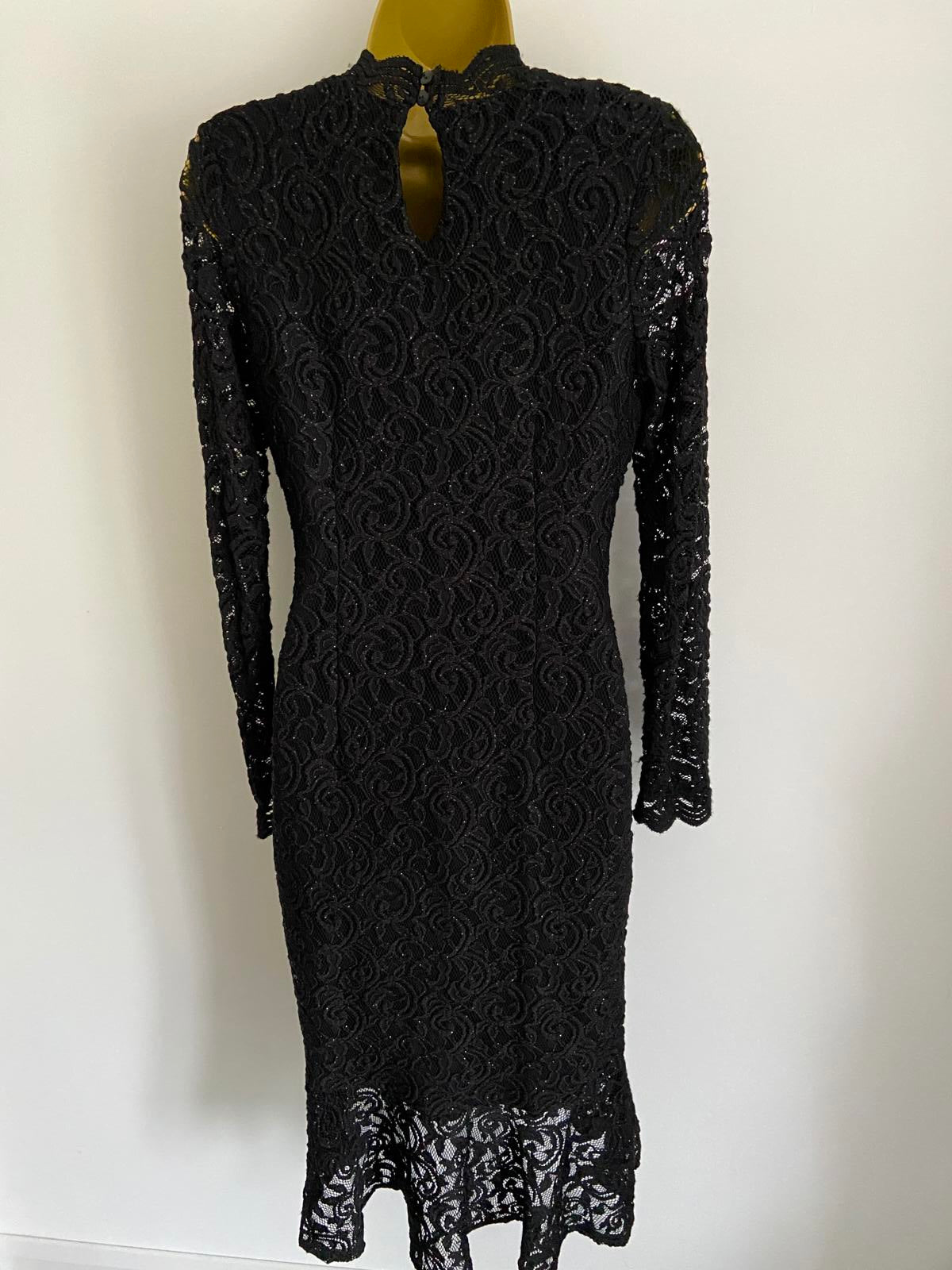 ORSAY Size 10 Black Glitter Lace High Neck Long Sleeve Stunning Party Dress