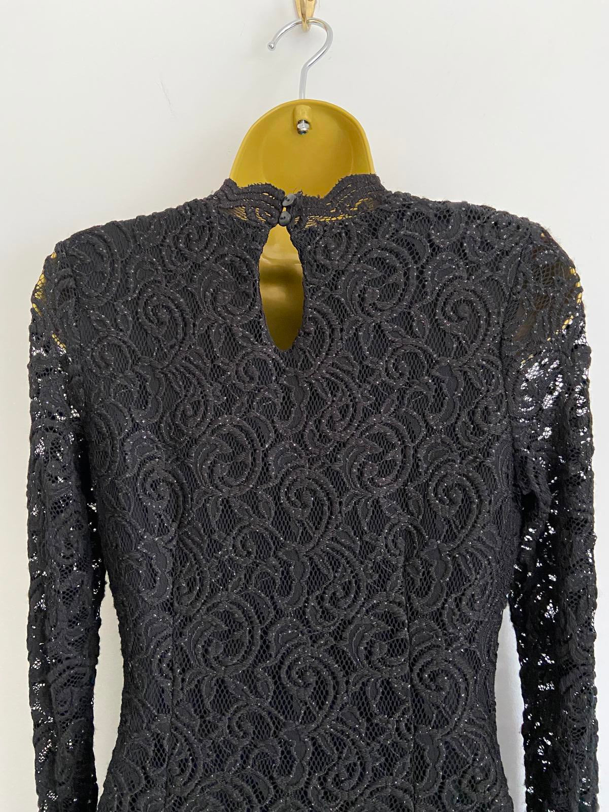 ORSAY Size 10 Black Glitter Lace High Neck Long Sleeve Stunning Party Dress