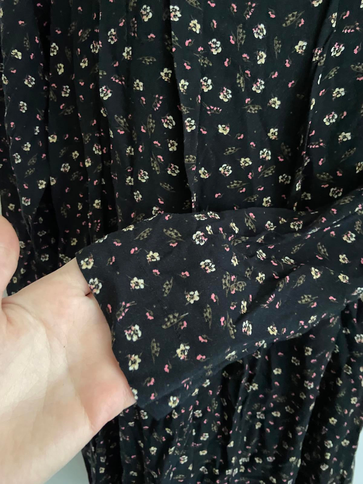 H&M Size 10 Black Ditsy Floral Print Long Sleeve Viscose Dress