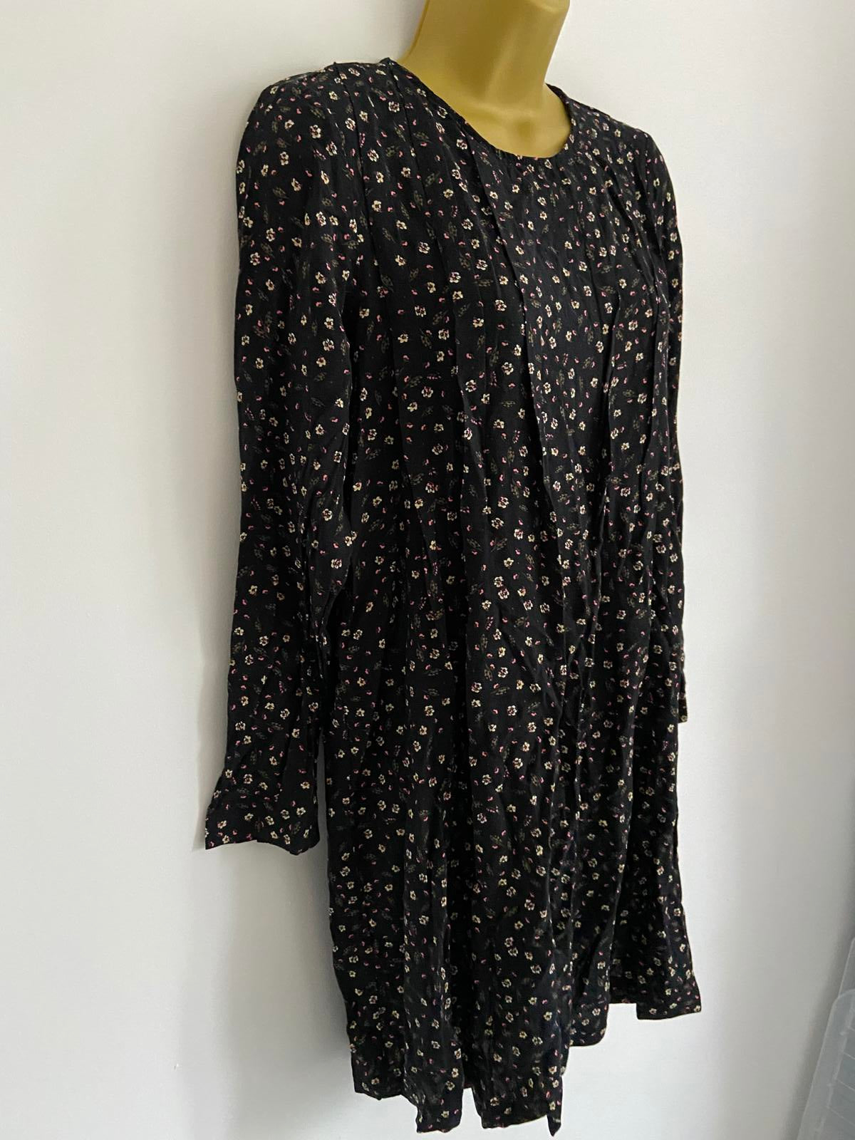 H&M Size 10 Black Ditsy Floral Print Long Sleeve Viscose Dress