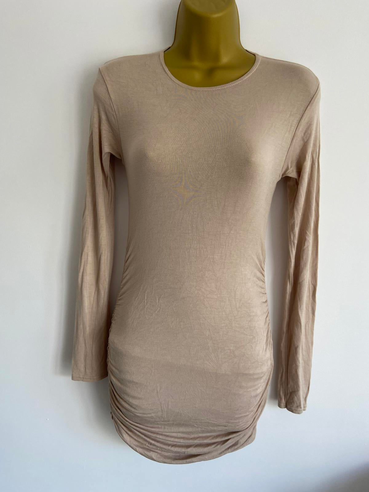 Boohoo Size 8 Beige Ruched Bodycon Dress