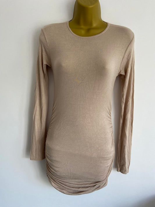 Boohoo Size 8 Beige Ruched Bodycon Dress
