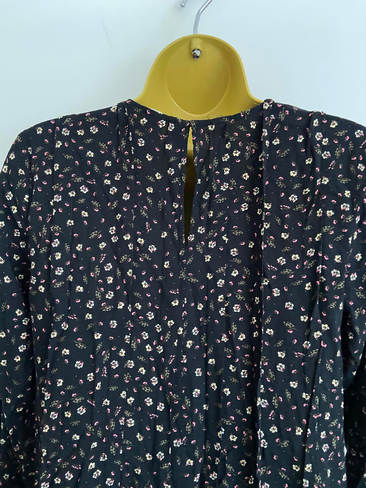 H&M Size 10 Black Ditsy Floral Print Long Sleeve Viscose Dress