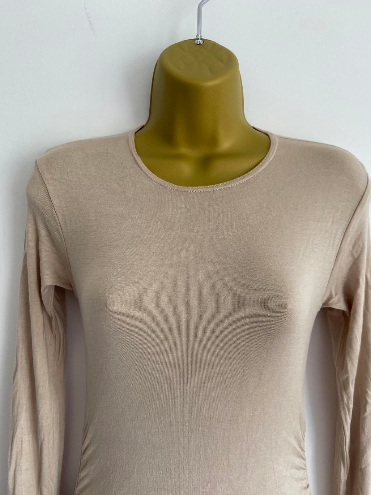 Boohoo Size 8 Beige Ruched Bodycon Dress