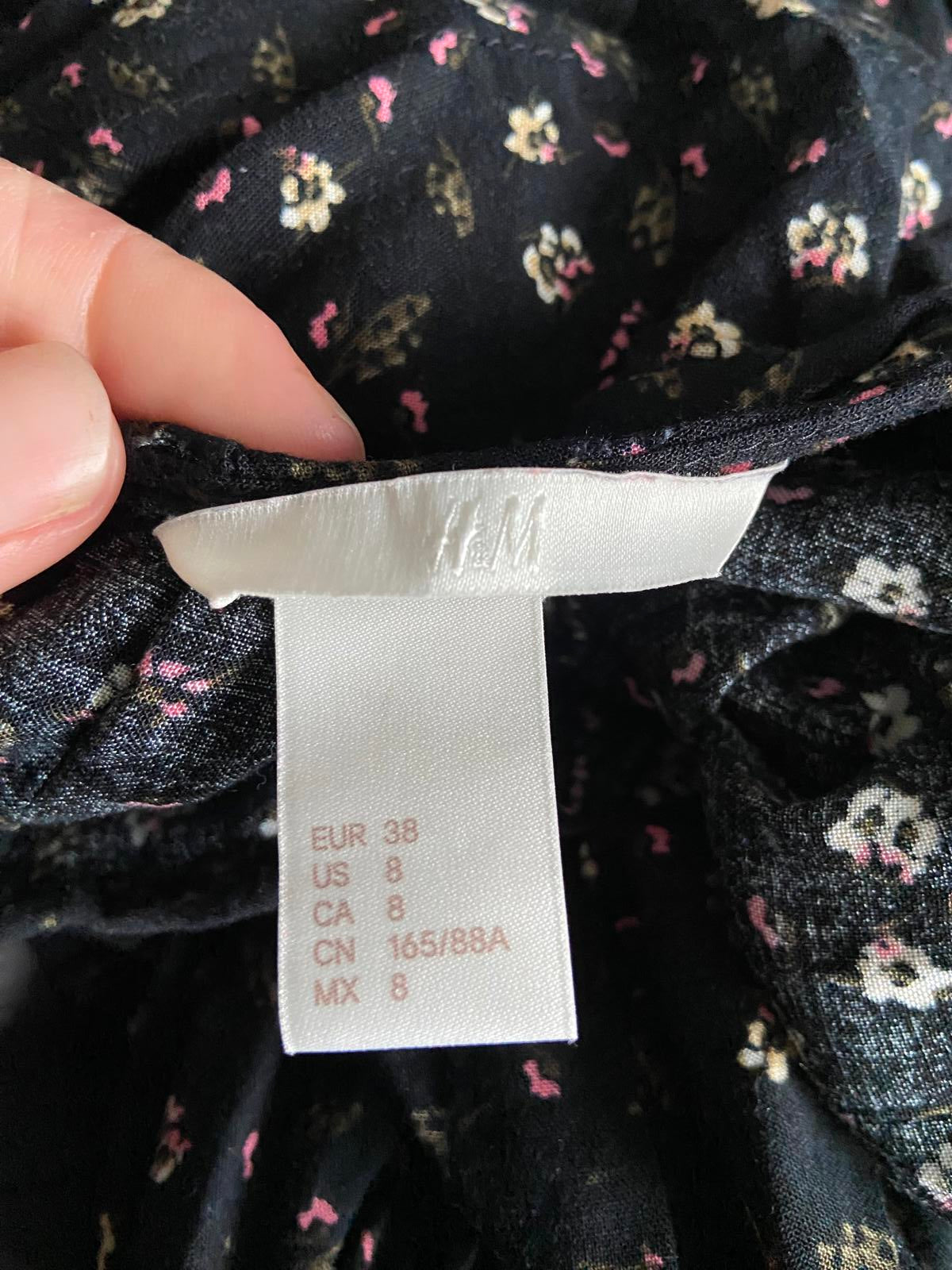 H&M Size 10 Black Ditsy Floral Print Long Sleeve Viscose Dress