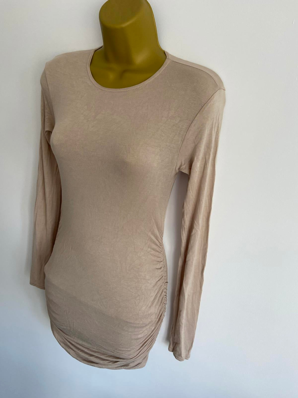 Boohoo Size 8 Beige Ruched Bodycon Dress