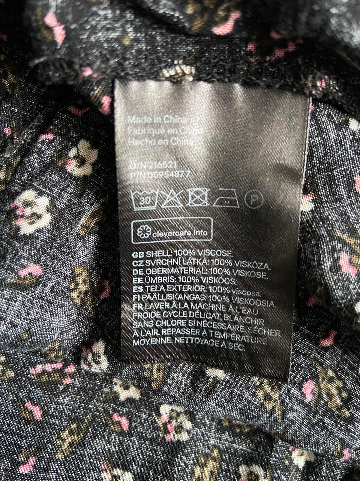 H&M Size 10 Black Ditsy Floral Print Long Sleeve Viscose Dress