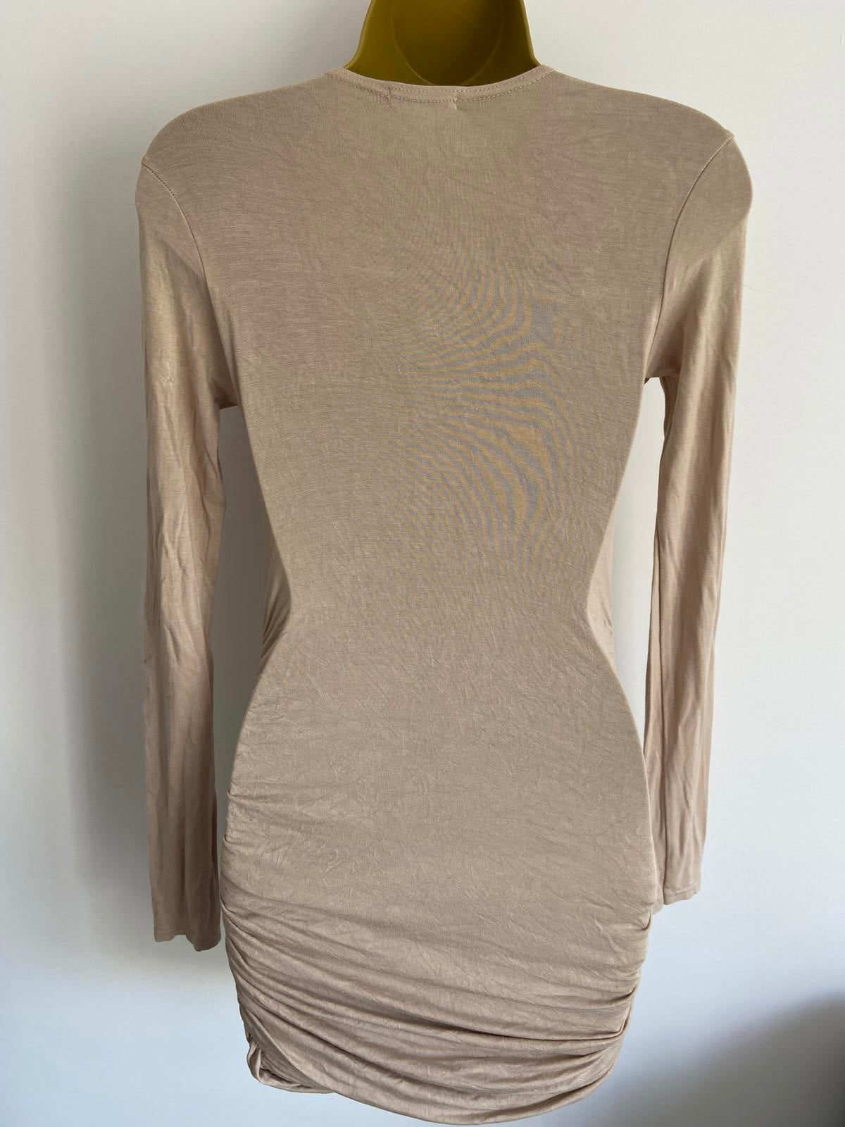 Boohoo Size 8 Beige Ruched Bodycon Dress