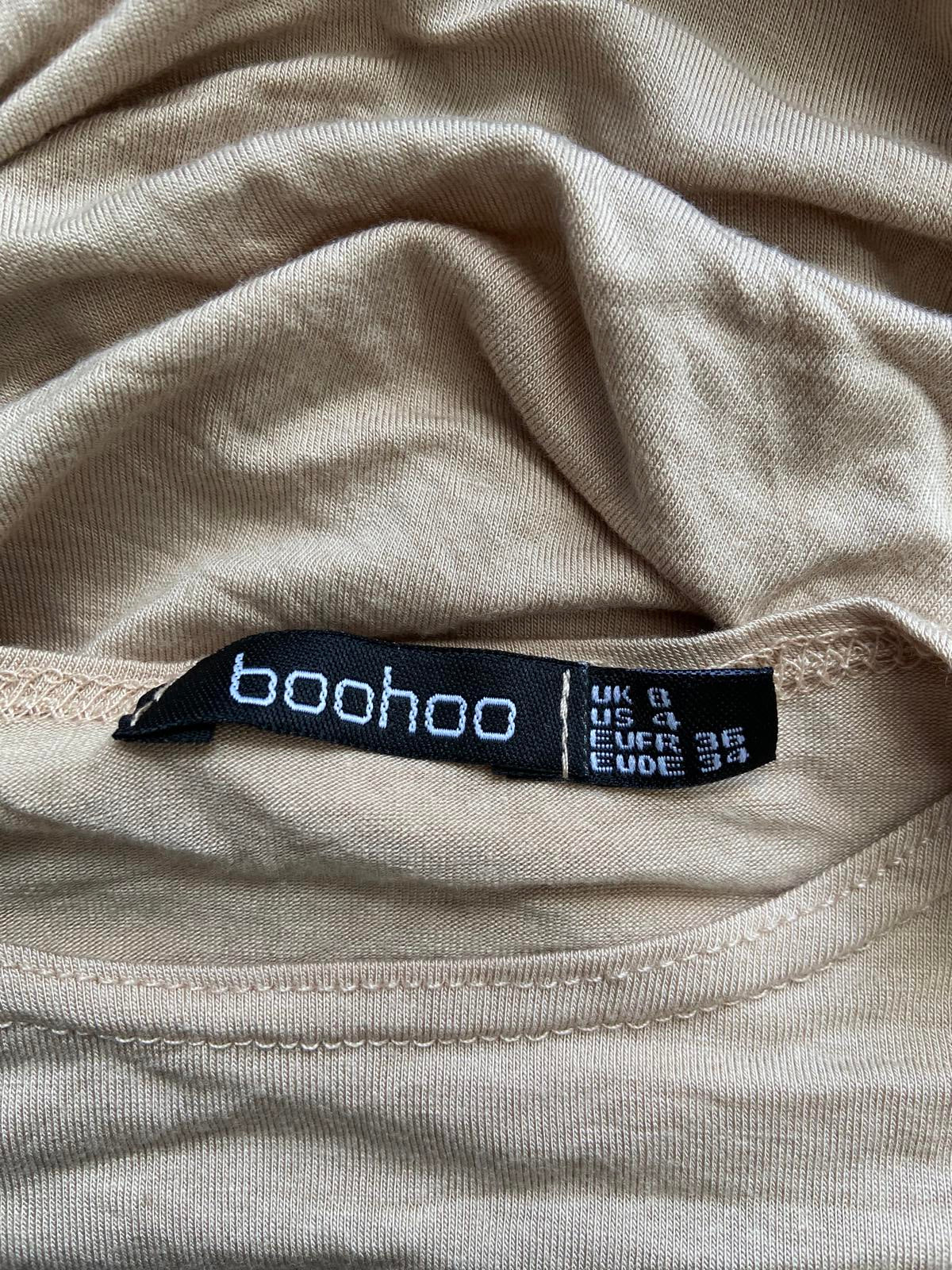 Boohoo Size 8 Beige Ruched Bodycon Dress