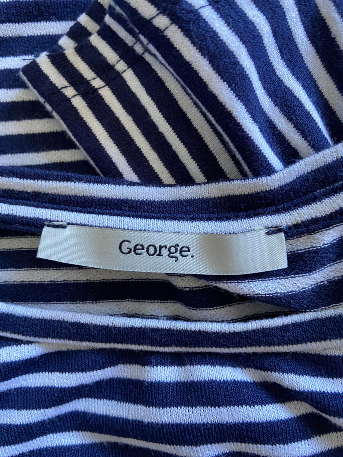 George Size 14 Blue & White Striped T-Shirt Double Ruffle Short Sleeve Top