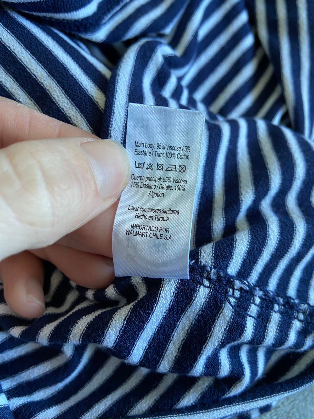 George Size 14 Blue & White Striped T-Shirt Double Ruffle Short Sleeve Top