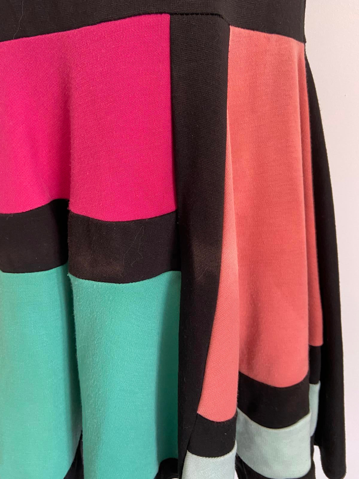 Boohoo Size 12 Colour Block Panel Skater Dress Coral Pink Green & Black
