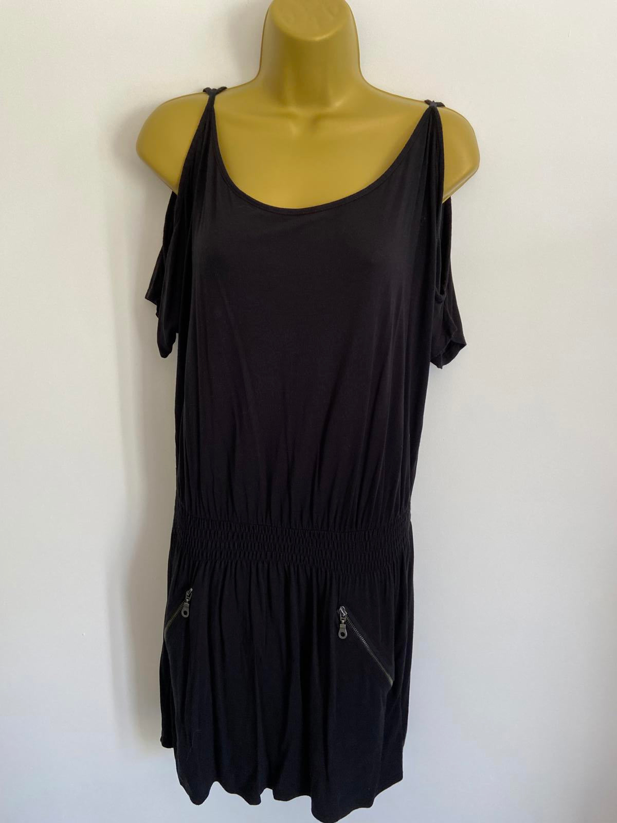 Dorothy Perkins Size 10 Black Cold Shoulder Dress with Zip Pockets