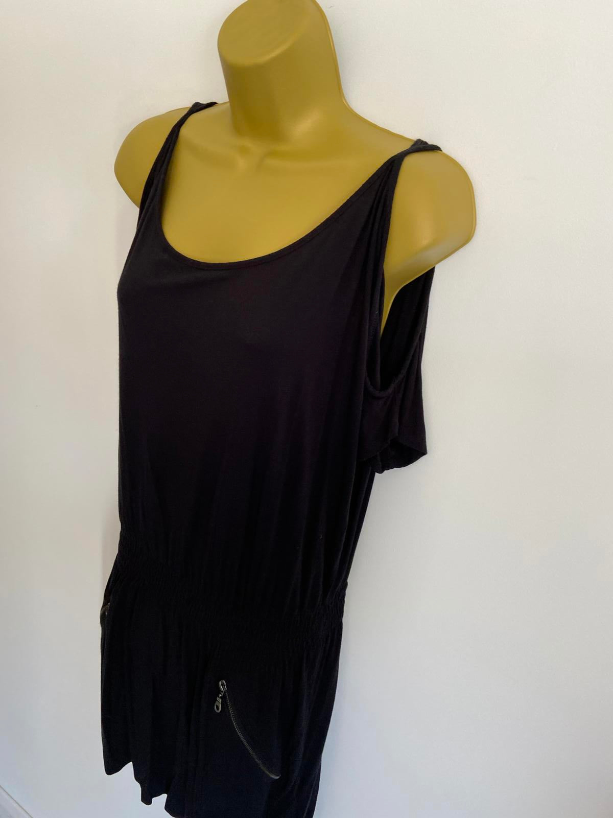 Dorothy Perkins Size 10 Black Cold Shoulder Dress with Zip Pockets