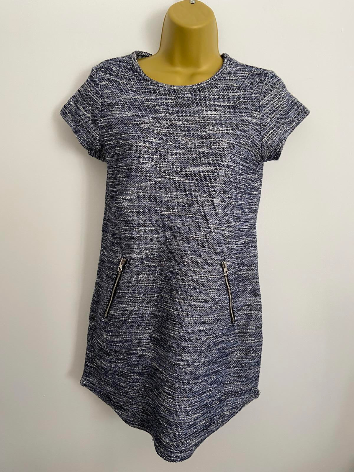 New Look Petite Blue & White Speckled Knit Dress  Zip Detail, Size 8