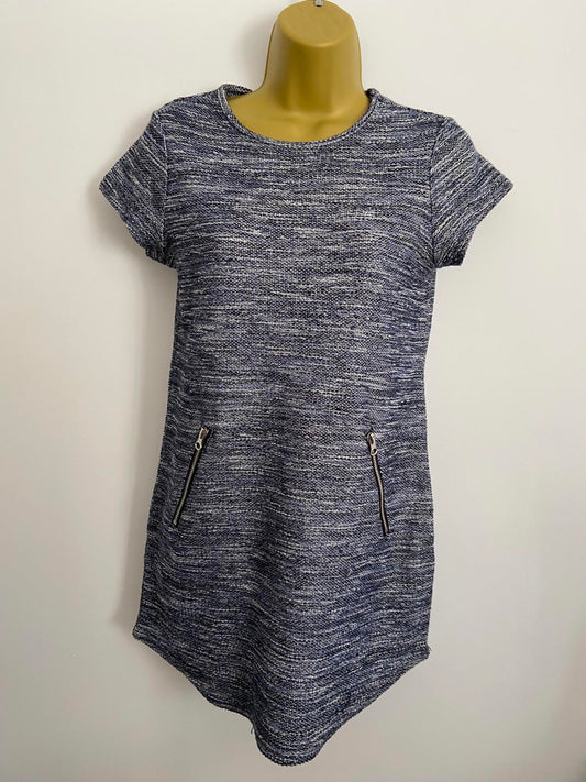 New Look Petite Blue & White Speckled Knit Dress  Zip Detail, Size 8