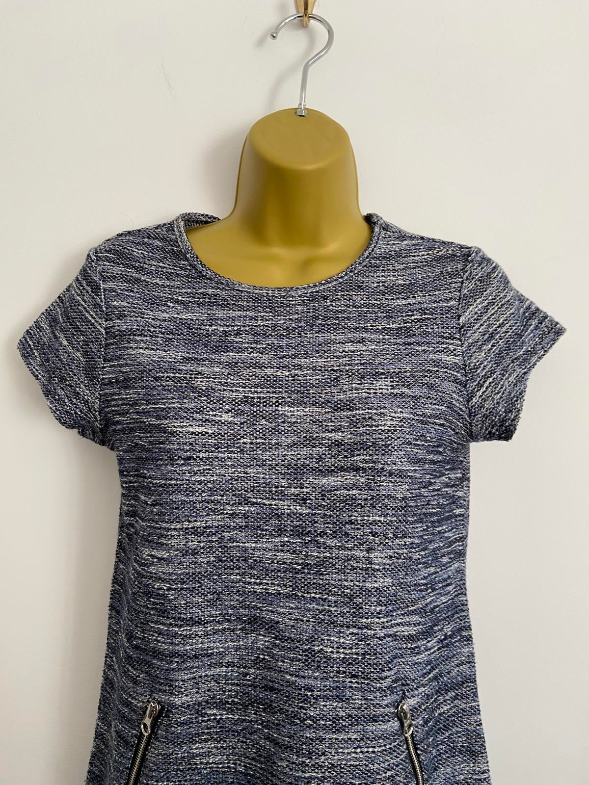 New Look Petite Blue & White Speckled Knit Dress  Zip Detail, Size 8