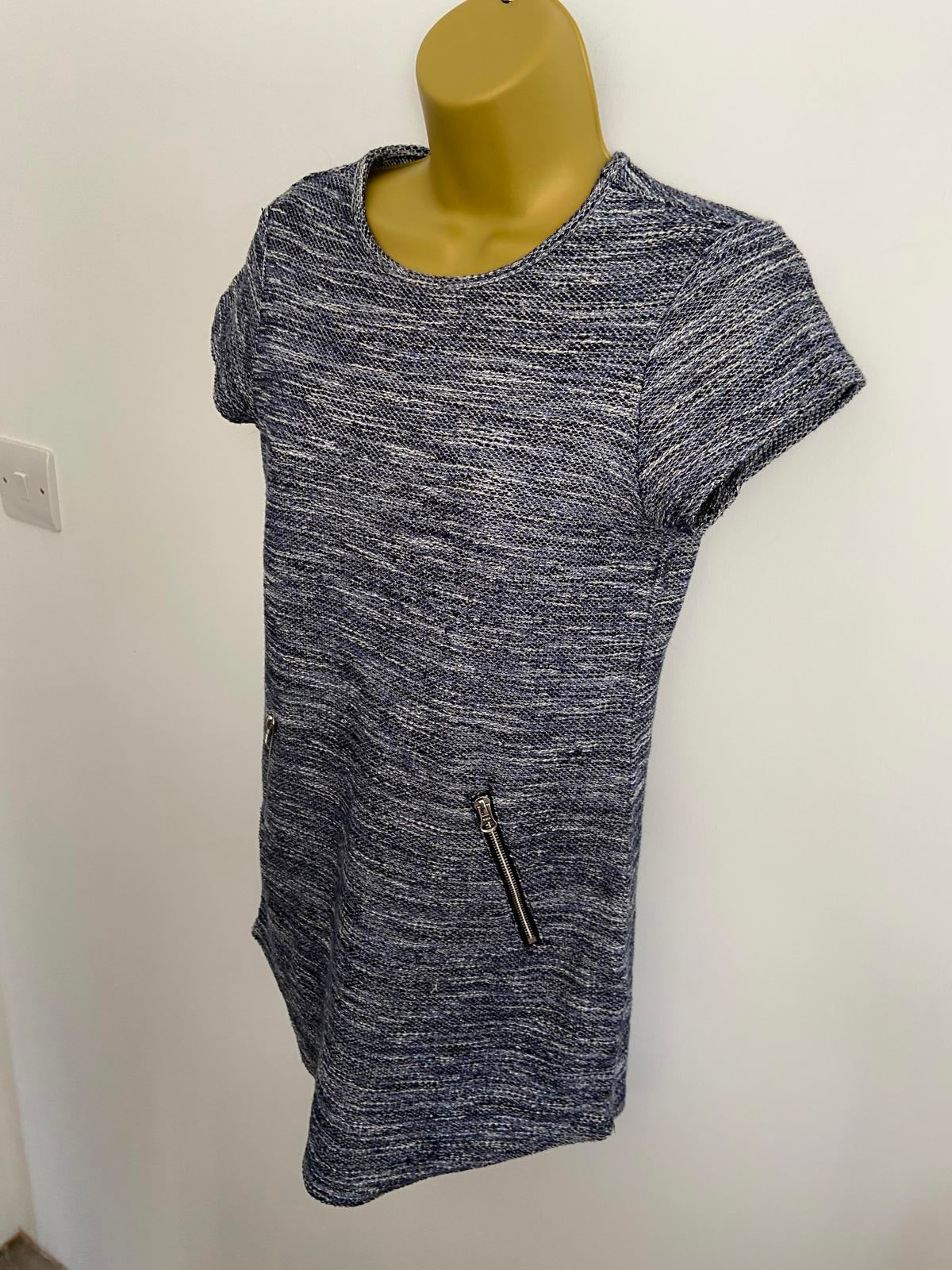 New Look Petite Blue & White Speckled Knit Dress  Zip Detail, Size 8