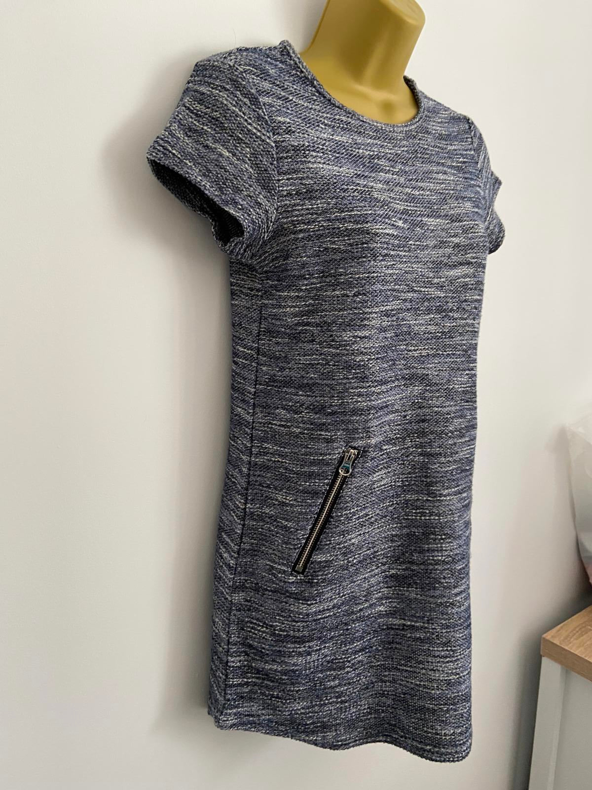 New Look Petite Blue & White Speckled Knit Dress  Zip Detail, Size 8