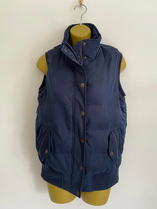 Fat Face Size 10 Navy Blue Padded Body Warmer Gilet Zip & Popper Vest
