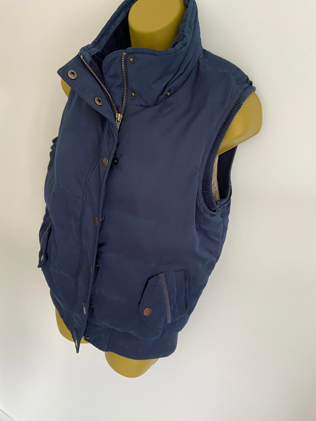 Fat Face Size 10 Navy Blue Padded Body Warmer Gilet Zip & Popper Vest