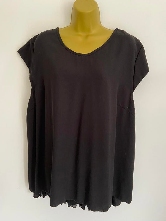 SHEIN Size 4XL Black V-Neck Short Sleeve Blouse with Pleated Back Detail