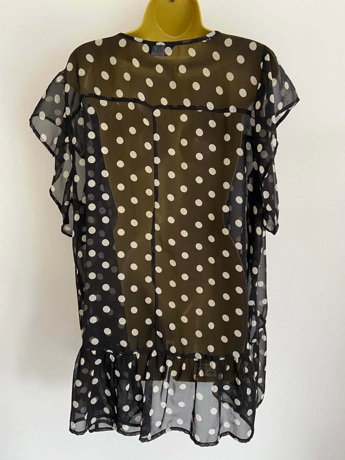 Yours Size 4XL Black & White Polka Dot Sheer Ruffle Trim Sleeveless Blouse