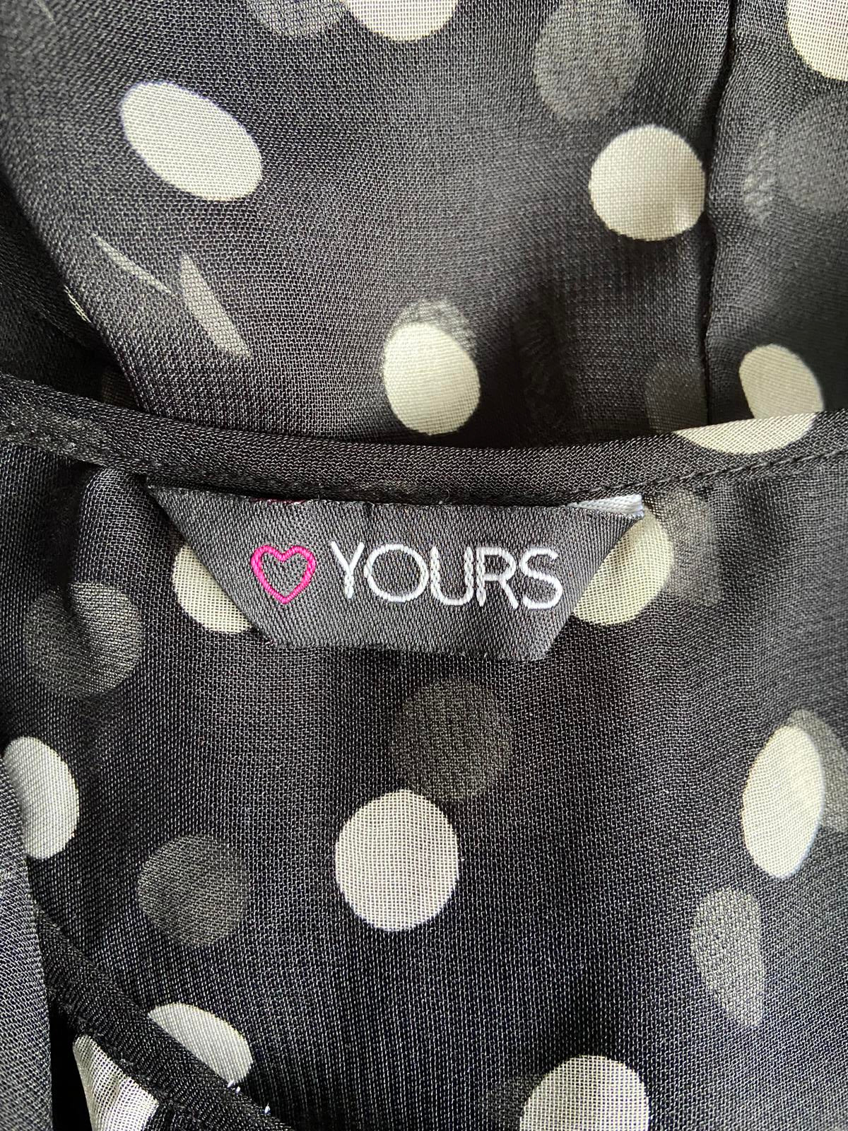 Yours Size 4XL Black & White Polka Dot Sheer Ruffle Trim Sleeveless Blouse