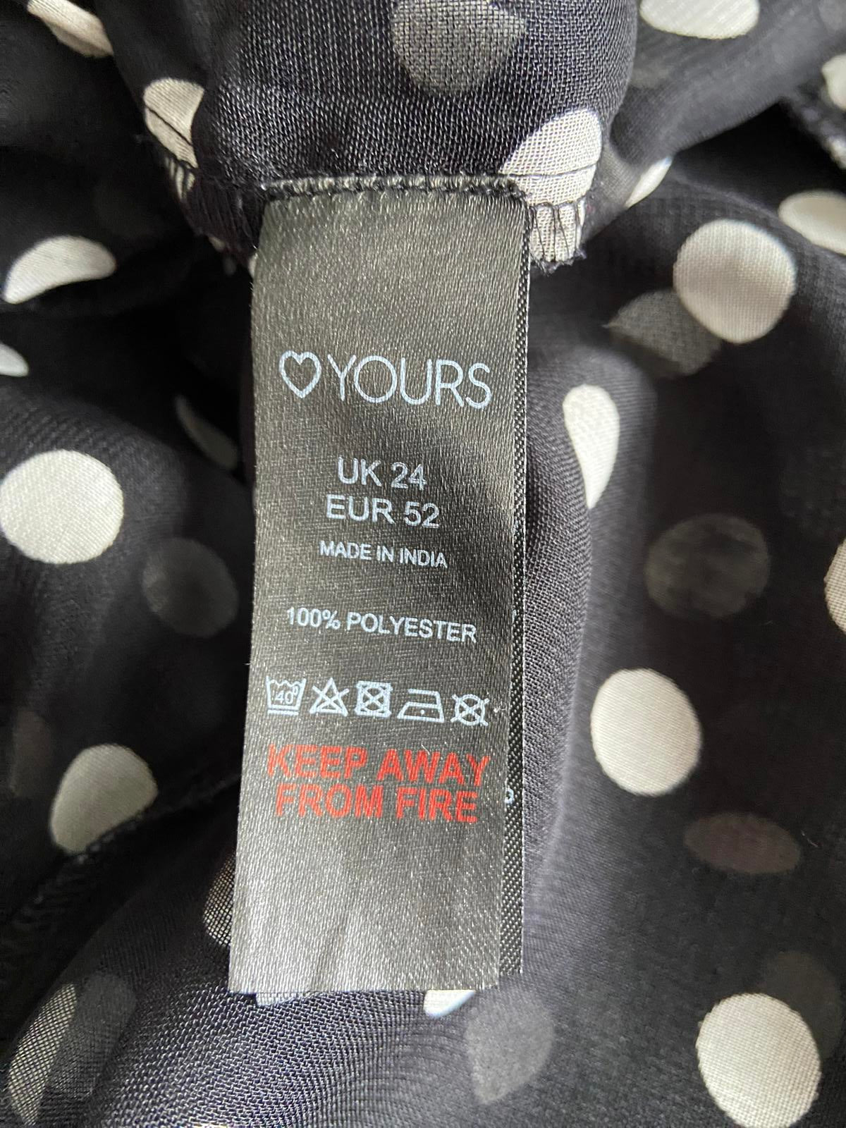 Yours Size 4XL Black & White Polka Dot Sheer Ruffle Trim Sleeveless Blouse