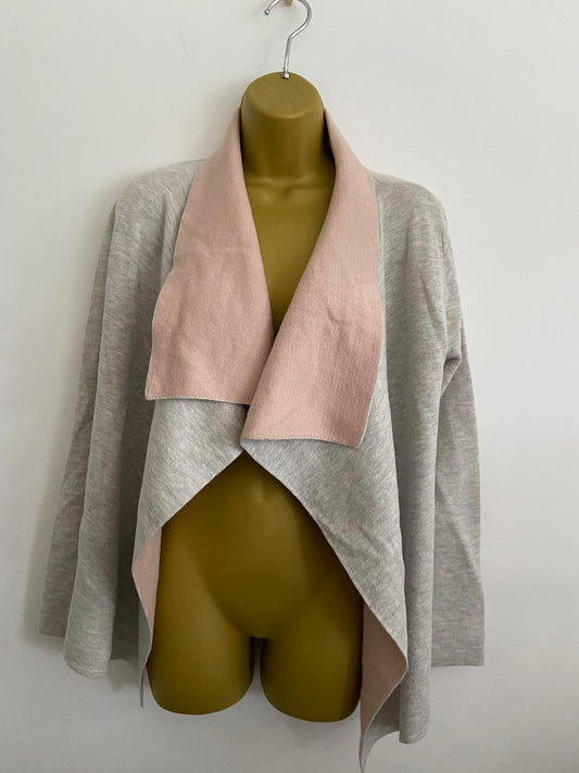 Primark Ladies Grey & Pink Waterfall Cardigan - Fine Knit, Size XS BNWOT