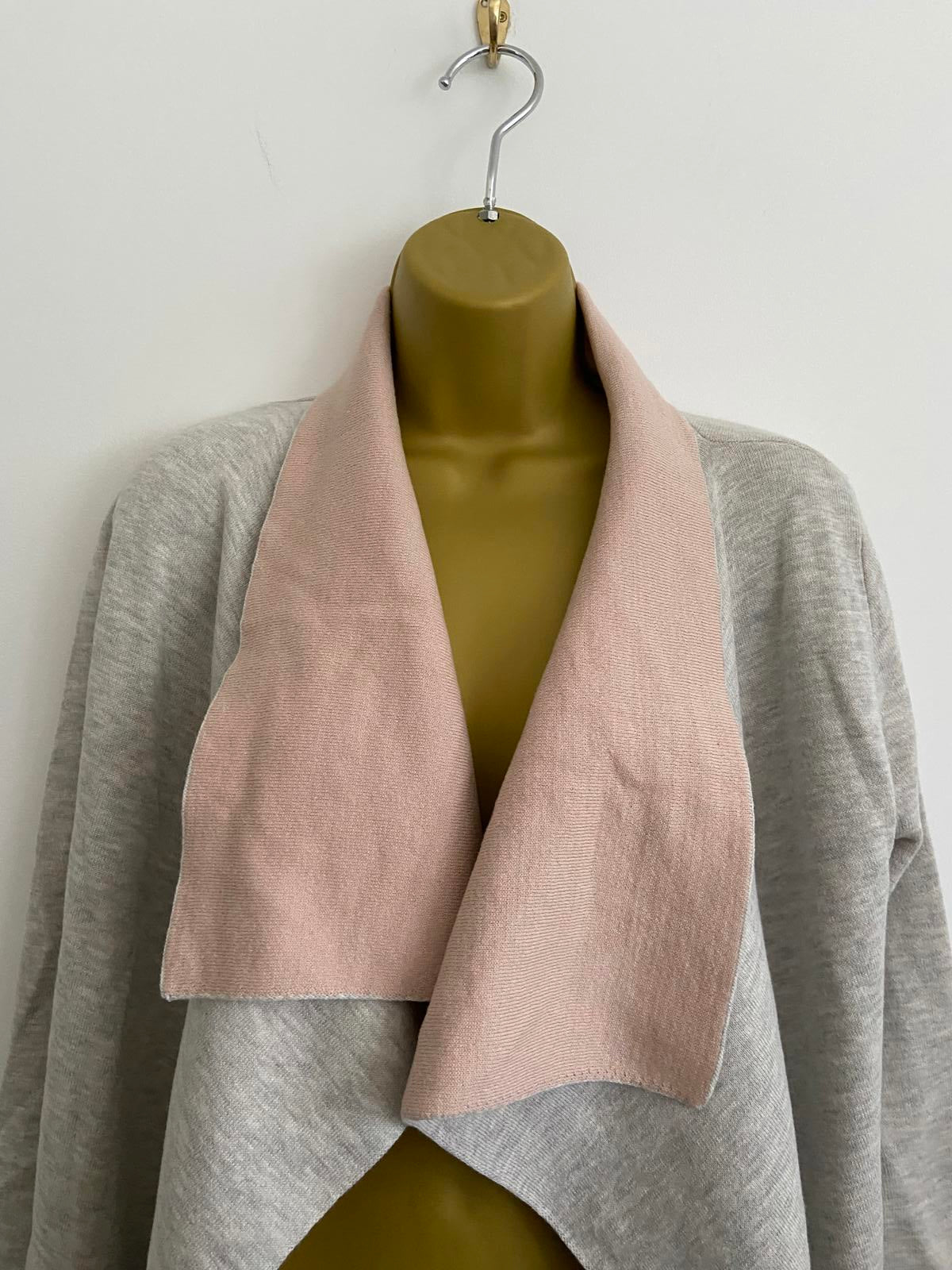 Primark Ladies Grey & Pink Waterfall Cardigan - Fine Knit, Size XS BNWOT