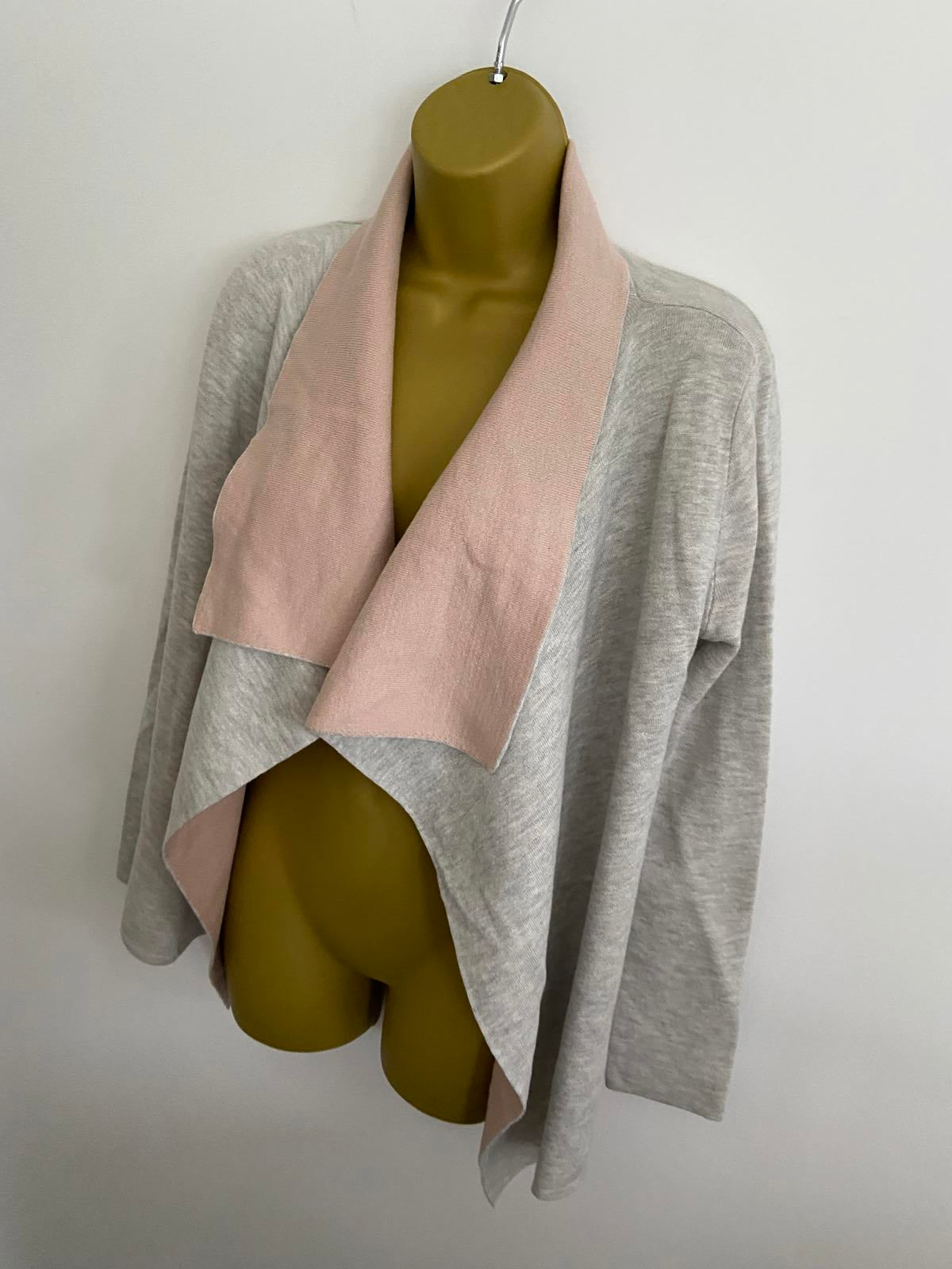 Primark Ladies Grey & Pink Waterfall Cardigan - Fine Knit, Size XS BNWOT
