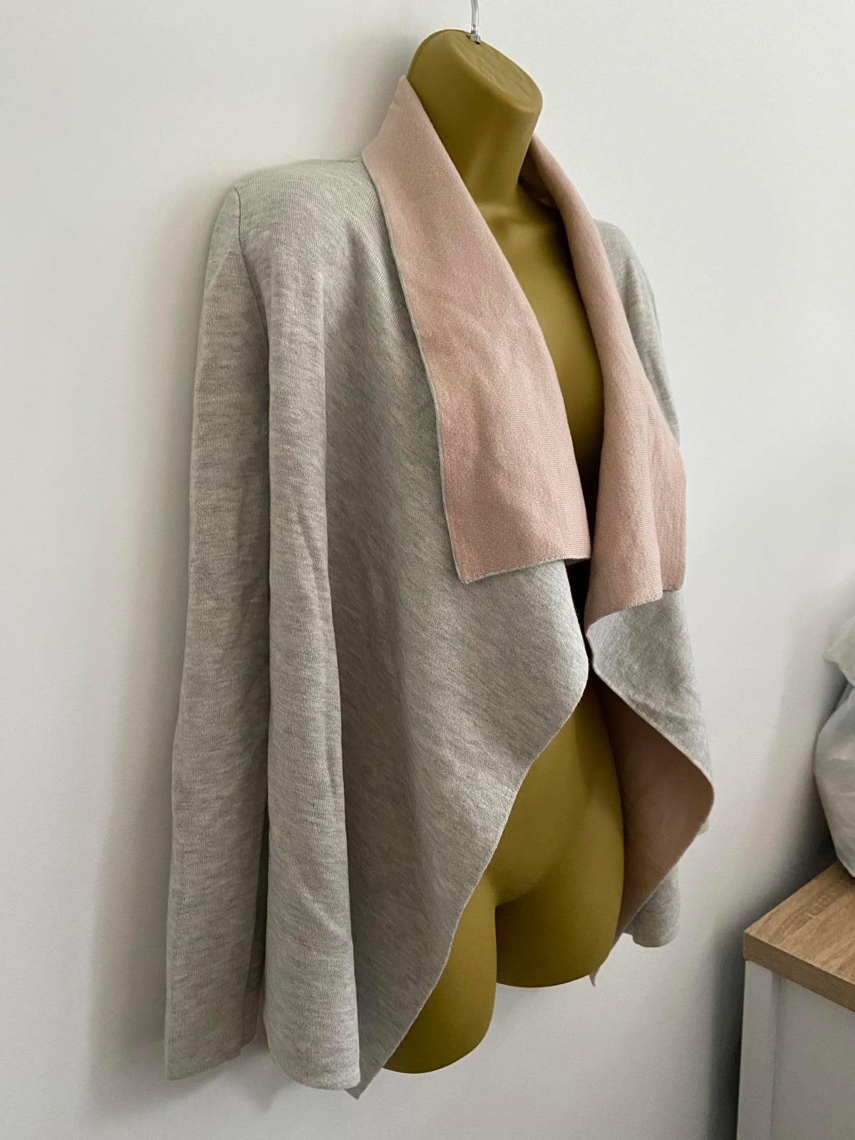 Primark Ladies Grey & Pink Waterfall Cardigan - Fine Knit, Size XS BNWOT