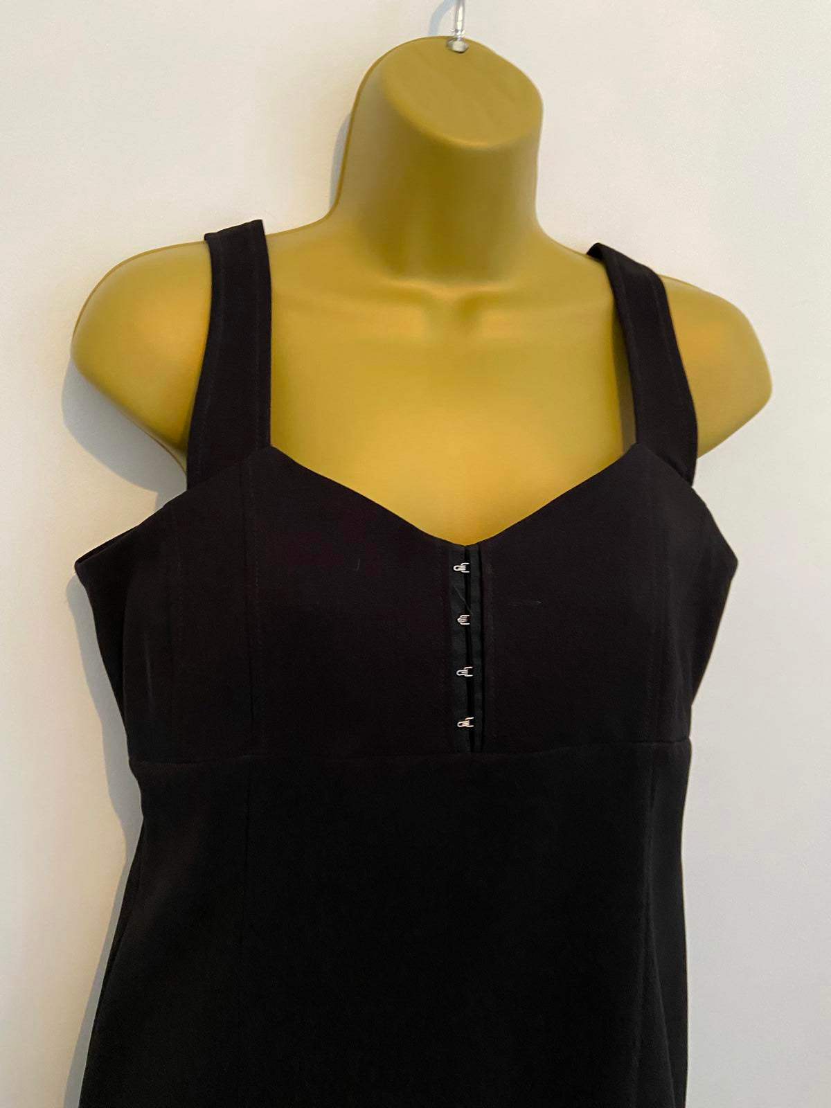 Black Sweetheart Bodycon Dress - Hook & Eye Bust Detail, UK Size 12