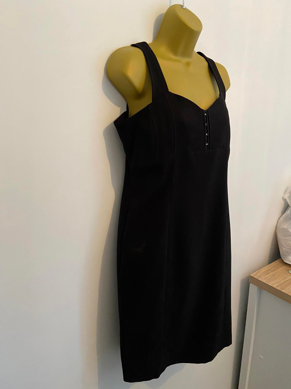 Black Sweetheart Bodycon Dress - Hook & Eye Bust Detail, UK Size 12
