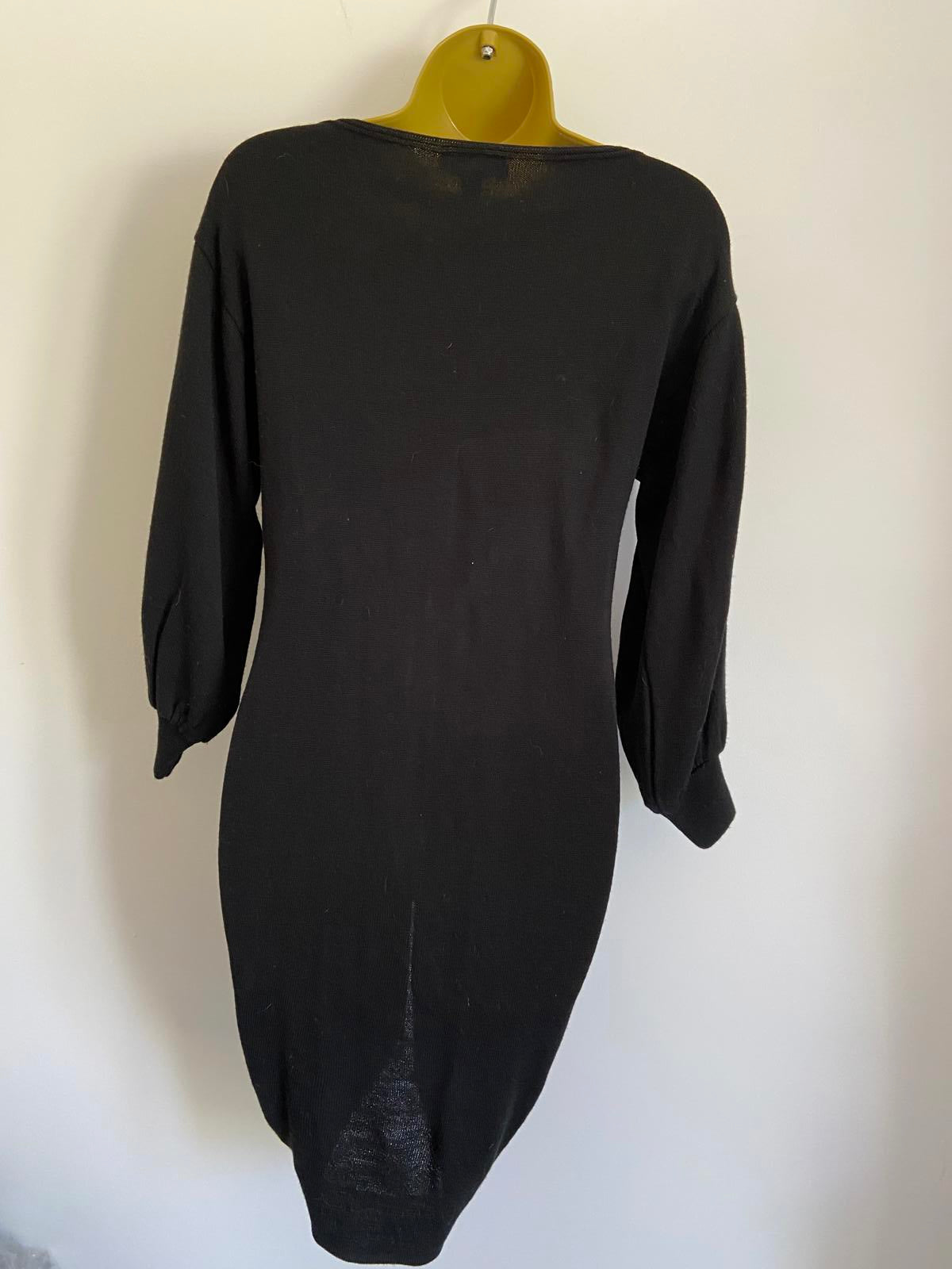 ASOS Size 6 Black V-Neck Knit Dress Long Sleeve with Ruched Drawstring Detail