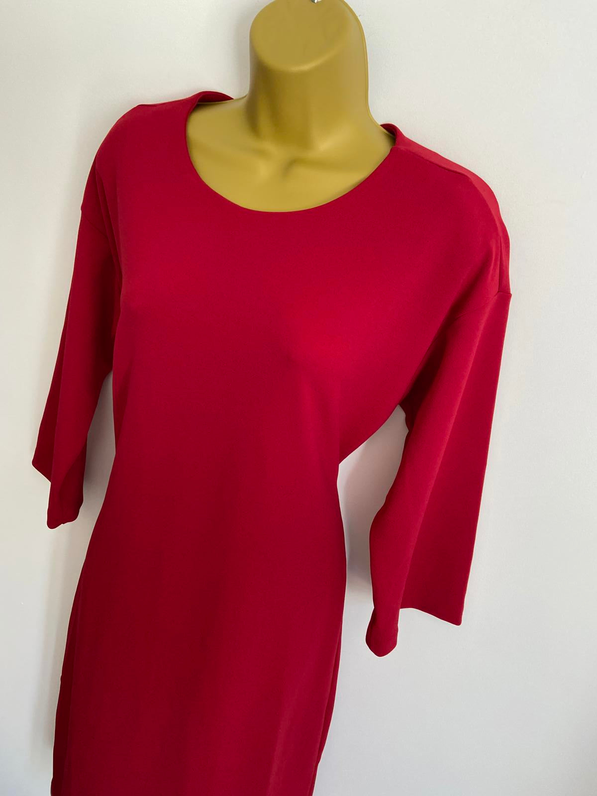 Warehouse Size 12 Red Long Sleeve Dress with Waist Tie Detail
